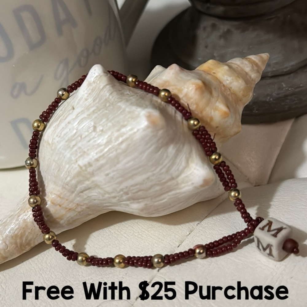 Free With $25 Purchase-Beaded Bracelet-Handmade-Seed Beads-Initial Letter “M”